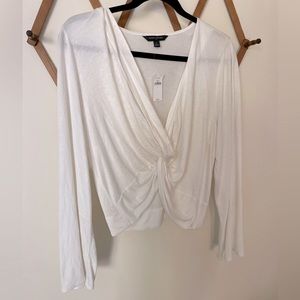 BANANA REPUBLIC | Silkyluxe Center-Twist Faux Wrap white NWT long sleeve | Sz L